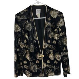 Women’s Vintage 14 M R&M‎ Richards Black Velvet Jacket Gold Silver Blazer